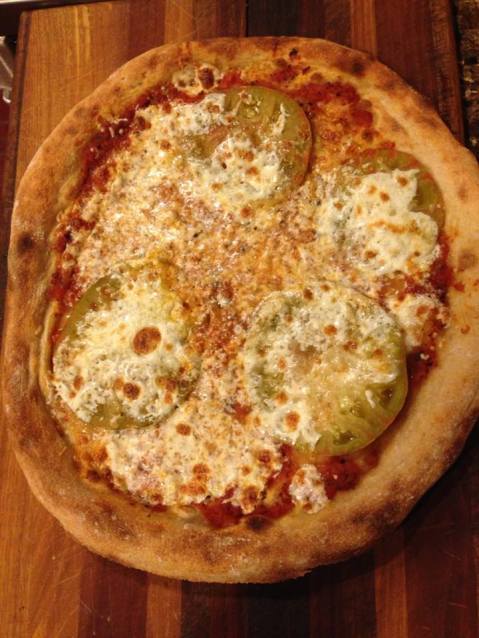 Pizza with Green Striped Heirloom Tomatoes